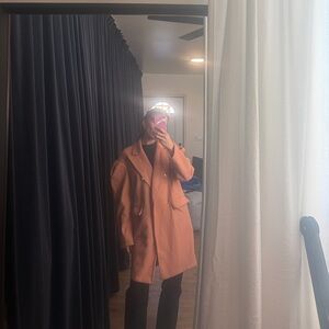 Oversized Peach Wool-Blend Coat - Women's Long Jacket